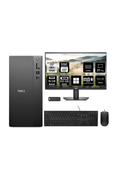 Dell Tower Essential QVT1260 Intel Core i3 14100 16GB RAM 512GB SSD 27" FHD Win11 Pro BTO001_QVT1260P941 Masaüstü Bilgisayar + PER4 USB Bellek