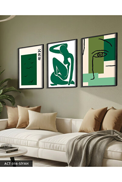 Evinemoda Matisse and Picasso Style 3 Pieces Wooden Framed Painting Act