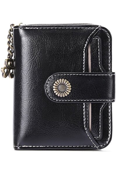 STARSTAR Women's genuine leather RFID zipper small wallet black.