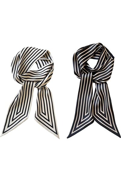 STARSTAR Women's striped narrow long scarves 2pc faux silk decorative.