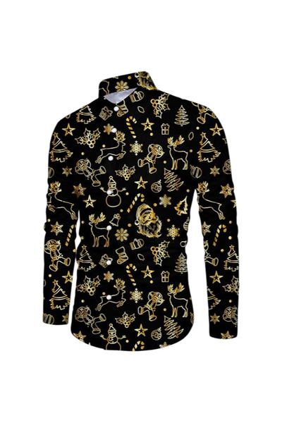 OtherMax Cămașă de Crăciun pentru Bărbați Elegantă, cu Model, Slim Fit, Negru...