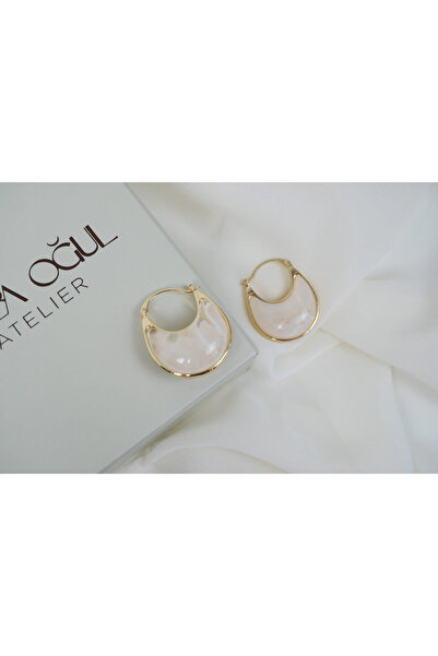 ATELİER TUĞBA Kp637 Sedefli Hilal Earrings Gold (32 mm)