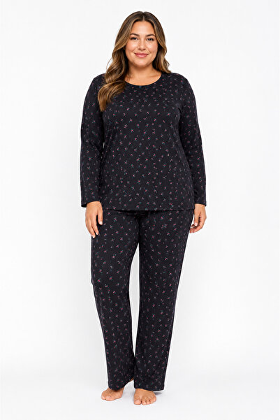 FAMES PİJAMA Plus size seasonal pointelle floral pajama set