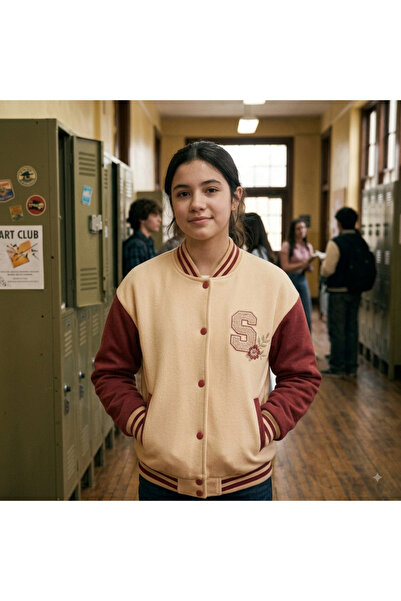 Cevval Children's College Coat with Snap Pockets, Ribbed Trim, and Embroidery
