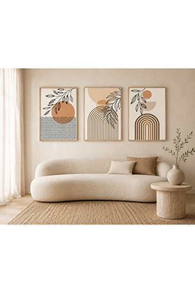 RDEKOR Boho Harmony – Yaprak ve Geometrik Formlar 3’lü Set Dekoratif Duvar Ta...