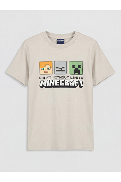 LC Waikiki Tricou de băieți cu guler rotund și imprimeu Minecraft