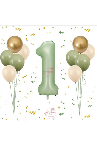 RÖNESANS PARTİ Rönesans Water Green Number Balloon Set Age-1