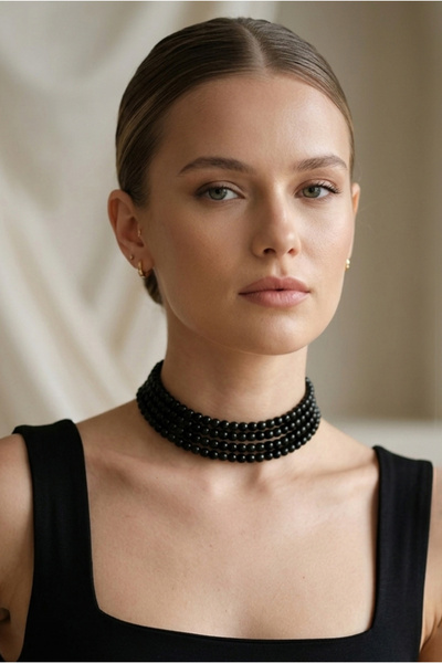 bb bridal boutique Glass Black Pearl Choker Necklace, Choker Necklace, Design...
