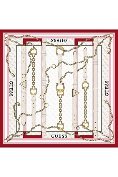 Guess Geometrik Desenli Kırmızı Twill İpek 90X90 Eşarp