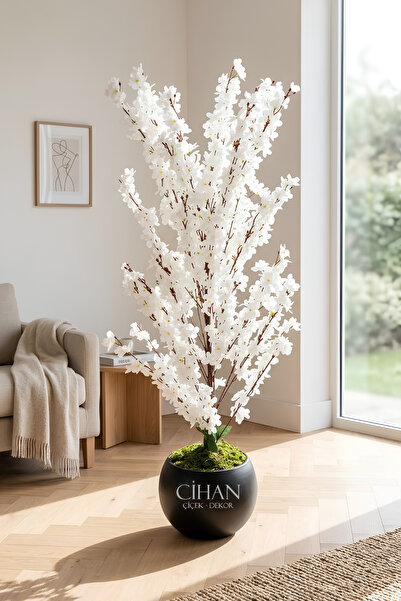 Cihan Çiçekçilik Yapay Beyaz Sakura Kiraz Çiçeği Ağacı 120 cm - Küre Plastik ...