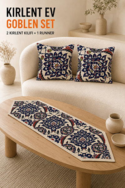KIRLENT EV Embroidery Pattern Tapestry Weaving Runner and Tapestry Cover Set