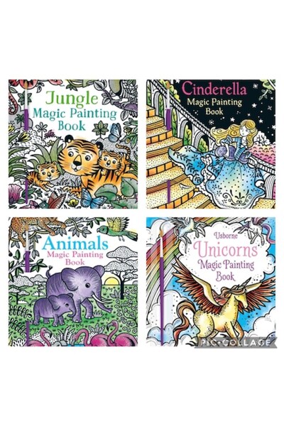 Usborne Комплект от 4 книжки за рисуване с вода, включени 4 четки