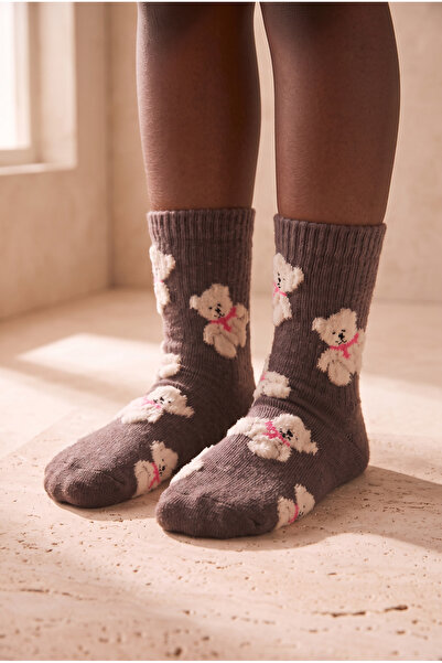 Katia&Bony Children's Multi-Teddy Bear Patterned Cotton Socks Brown