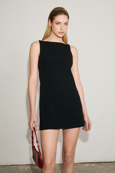 ETHIQUET Velisse women's boat neck sleeveless mini black dress