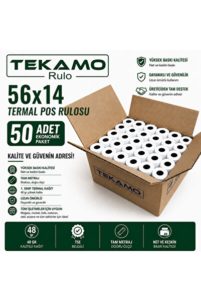 Tekamo 56x14 Termal Yazar Kasa Pos Rulosu ( 50 Adet ) 5 Paket
