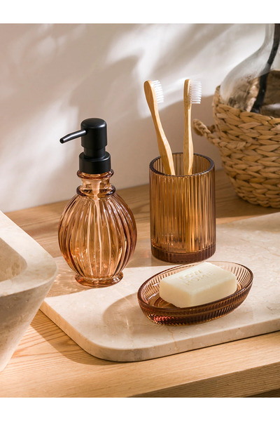 LC Waikiki Lcw Home Brown Glass Bathroom Set 3 Pieces