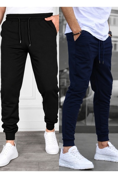 TORUK MAKTO Set of 2 Unisex Ribbed Leg Sweatpants Jogger Comfortable Fit Dail...