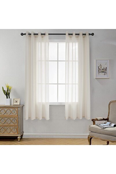 OtherMax Draperii semitransparente din in gata făcute, set de 2 bucăți, bej, ...