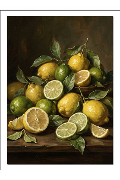 karizmart Limonlar Ve Misket Limonları Tabak Dekoratif Kanvas - Mdf Ahşap Tablo