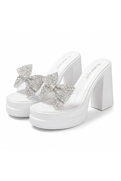 Generic Brand Women's Crystal Bow Leopard Print Platform Chunky Heel House Sl...