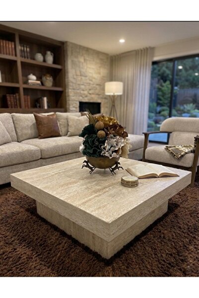 BUBBA HOME Modern Trave Wood Orta Sehpa Traverten - Traverten % 100 Mdf
