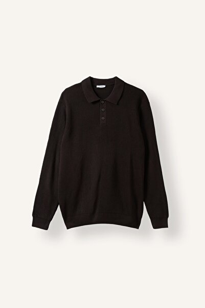 DeFacto Standard Fit Buttoned Polo Collar Knitwear Basic Sweater D1959Ax26Au
