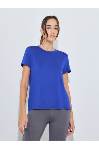 Styli Blue Basic Round Neck Short Sleeve Top