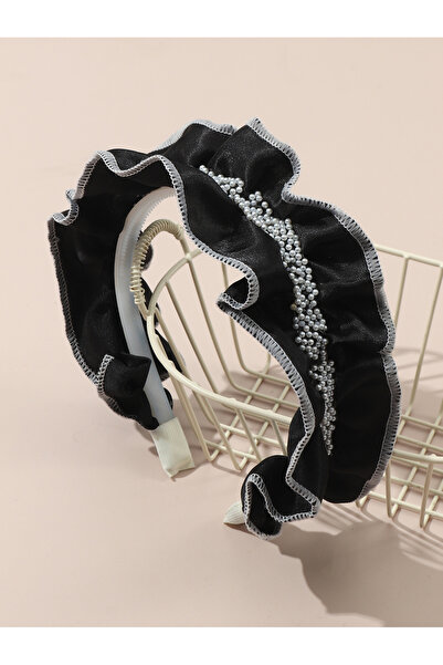 Take Two By Styli Girls Black Beads Embellished Ruffled Headband