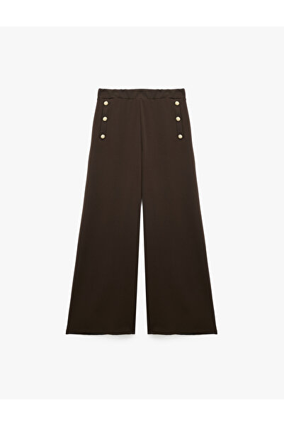 Koton Button Detailed Straight Wide-Leg Pants