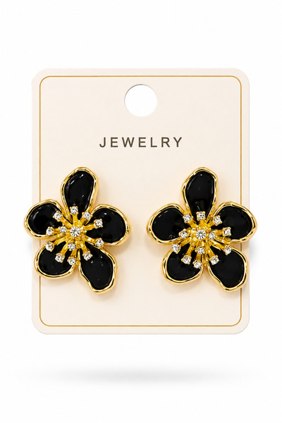 cityvision Black Color Stone Vip Model Flower Design Steel Earrings