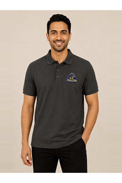 FALCON By Styli Charcoal Falcon Logo Short Sleeves Polo T-Shirt