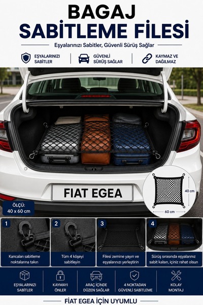 BEKSİT DRIVE Bagaj Sabitleme Filesi Fiat Egea Uyumlu(40*60)