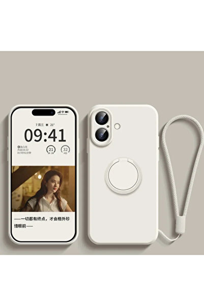 Choice iPhone 16 Pro Beige Liquid Silicone Ring Stand Magnetic Case for iPhon...