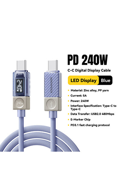 Choice12 ESSAGER 1m 240W C To C Blue Essager 240W USB C Cable for iPhone 17 1...