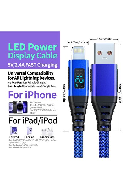 Choice1 1m Blue MFi Certified iPhone Charger Cable, Long Lightning Charging C...