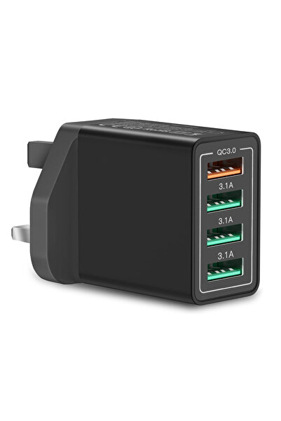 Choice1 UK Black UK Plug 4-Port USB-A Wall Charger Block, 33W QC3.0 Fast Char...