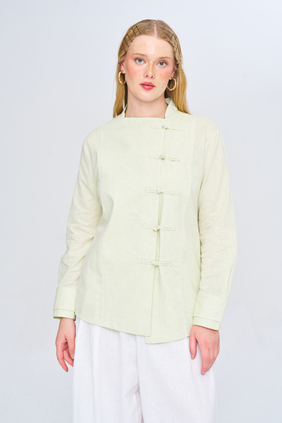 Orfeo Negro Women's Chinese Collar Crossed Buttoned Long Sleeve Shirt