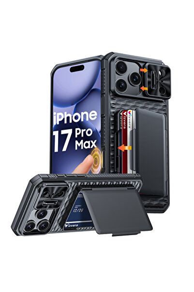 Choice23 iPhone17 Pro Max Case & Strap black With Card Holder Sliding Camera ...