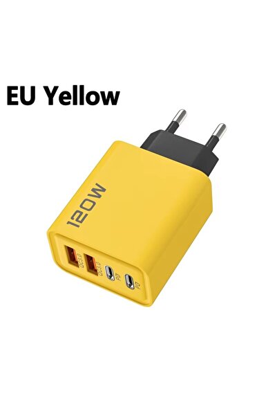 choice2 EU Yellow 4 Ports 120W Charger USB C PD Quick Charge 3.0 Type C USB P...