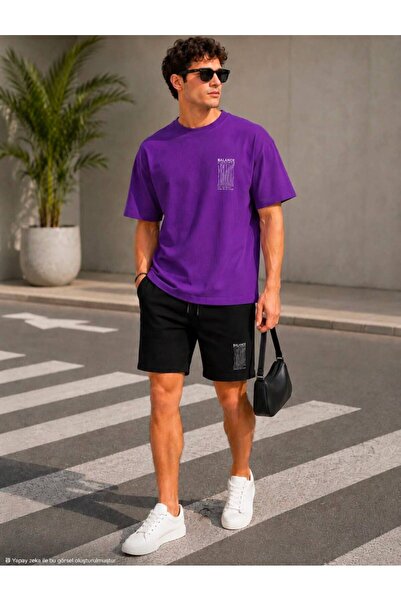 TREND EMMODA Unisex Balance Printed Oversize Men's T-Shirt Shorts Set