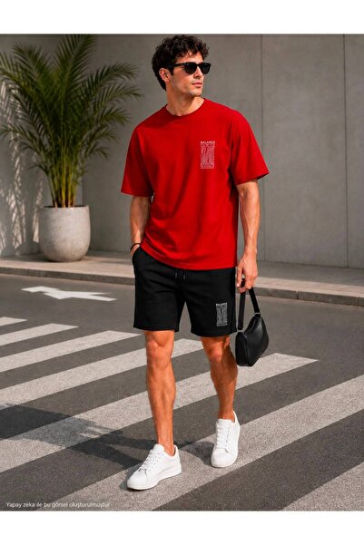 TREND EMMODA Unisex Balance Printed Oversize Men's T-Shirt Shorts Set