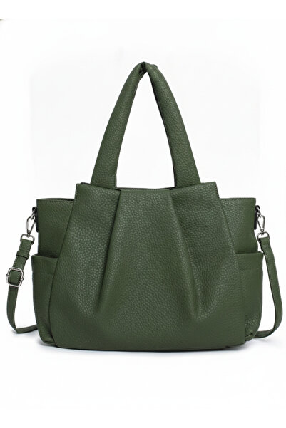 MILANO COLLECTION Geantă damă tip shopper plisată, piele ecologică, baretă de...