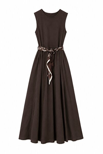 FEG STORE Women's Scarf Belt Detailed Parachute Skirt Bitter Brown Sleeveless...