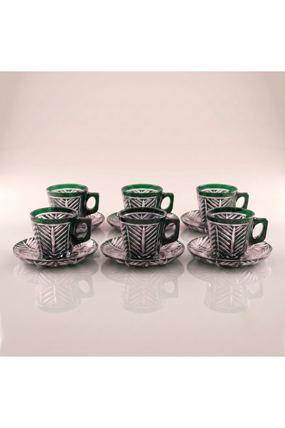 AKDEN STORE Crystal Cut Decor Glass Cup Set / Double Coffee - Tea Set