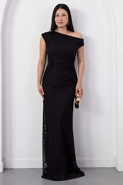 PULLIMM Flowy Collar Waist Knotted Lace Dress K-261692