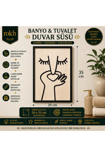 ROKH Komik Banyo Tuvalet Duvar Süsü Ahşap Tablo WC Dekoru Eğlenceli Hediyelik...