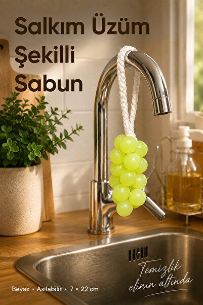 Vienev Yeşil Salkım Üzüm Şekilli Katı Sabun 7x22 cm Asılabilir Dekoratif Bany...