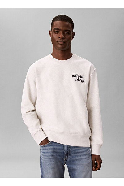 Calvin Klein Jeans Ekru Erkek Sweatshirt LV04RG265GP74 LS PREMIUM TERRY GRP