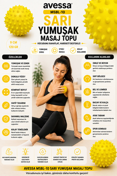 AVESSA MSBL Yumuşak Masaj Topu – Masaj ve Egzersiz Topu - Yumuşak ve Esnek Ya...