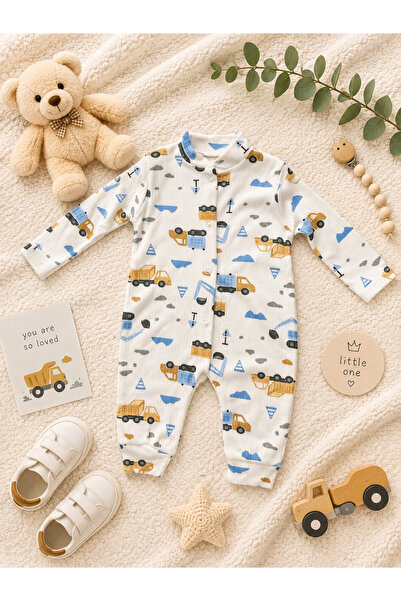 zepkids Baby Romper Patterned Long Sleeve Snap Fastener Unisex Cotton Romper